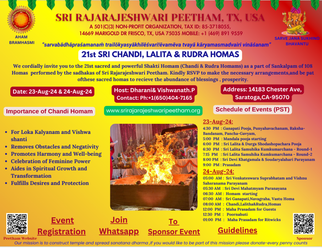 24-Aug-24: Sri Chandi Rudra Homam : 21/108:(California) – Sri ...