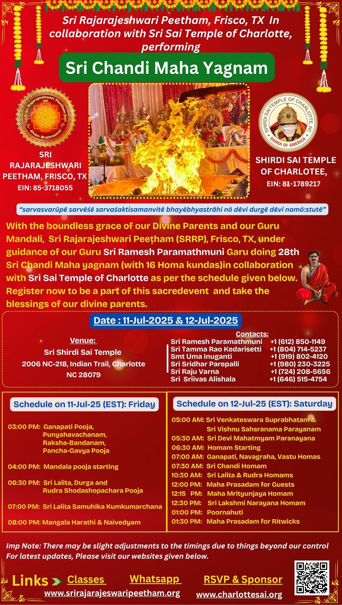 12-Jul-25: Sri Chandi, Rudra, and Lalita Homas: Charlotte, NC, USA (28 ...